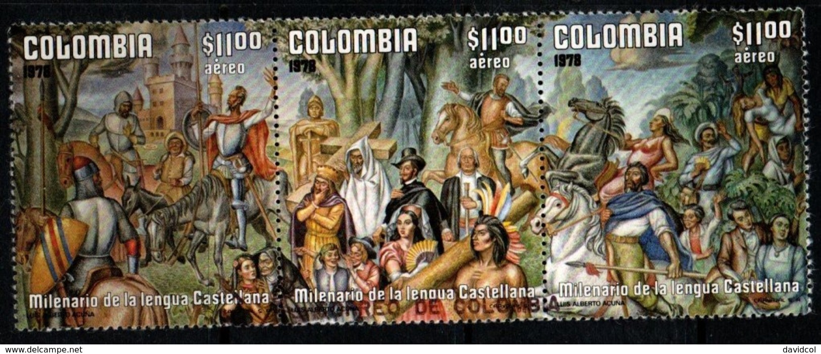 A650B- COLOMBIA - 1978 - MI#: 1376-1378 - USED STRIP - MILLENIUM OF THE CASTILIAN LANGUAJE - Kolumbien