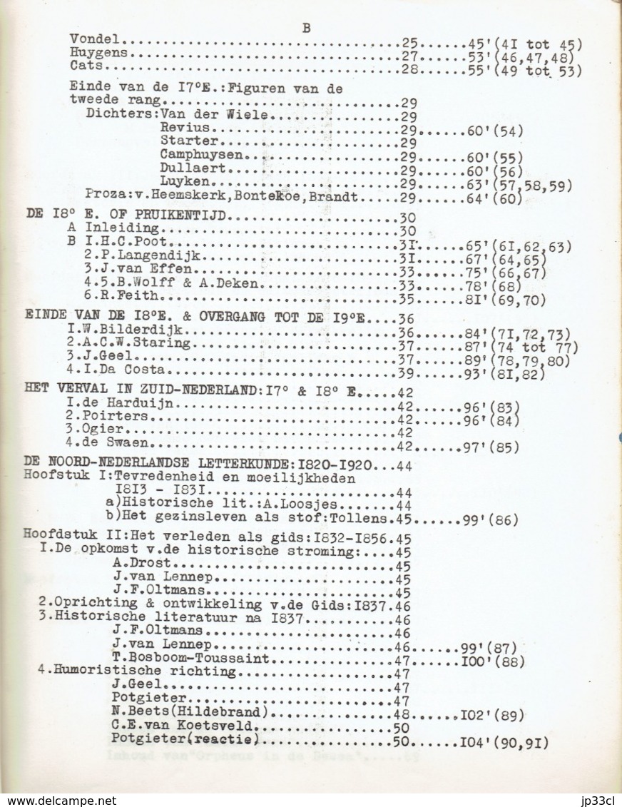 Nederlandse Literatuurgeschiedenis : Cours De Littérature Néerlandaise Du Prof Fr. Barthelemy Athénée De Morlanwelz 1960 - Scolaire