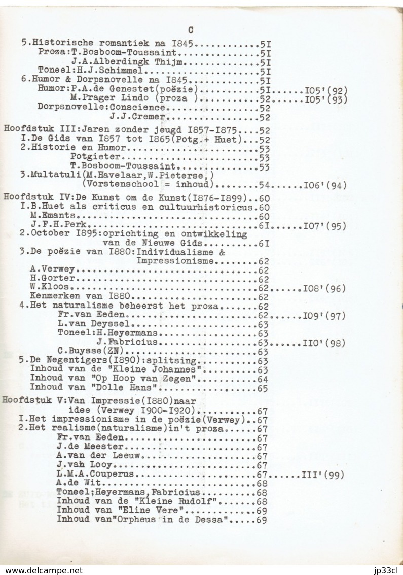 Nederlandse Literatuurgeschiedenis : Cours De Littérature Néerlandaise Du Prof Fr. Barthelemy Athénée De Morlanwelz 1960 - Scolastici