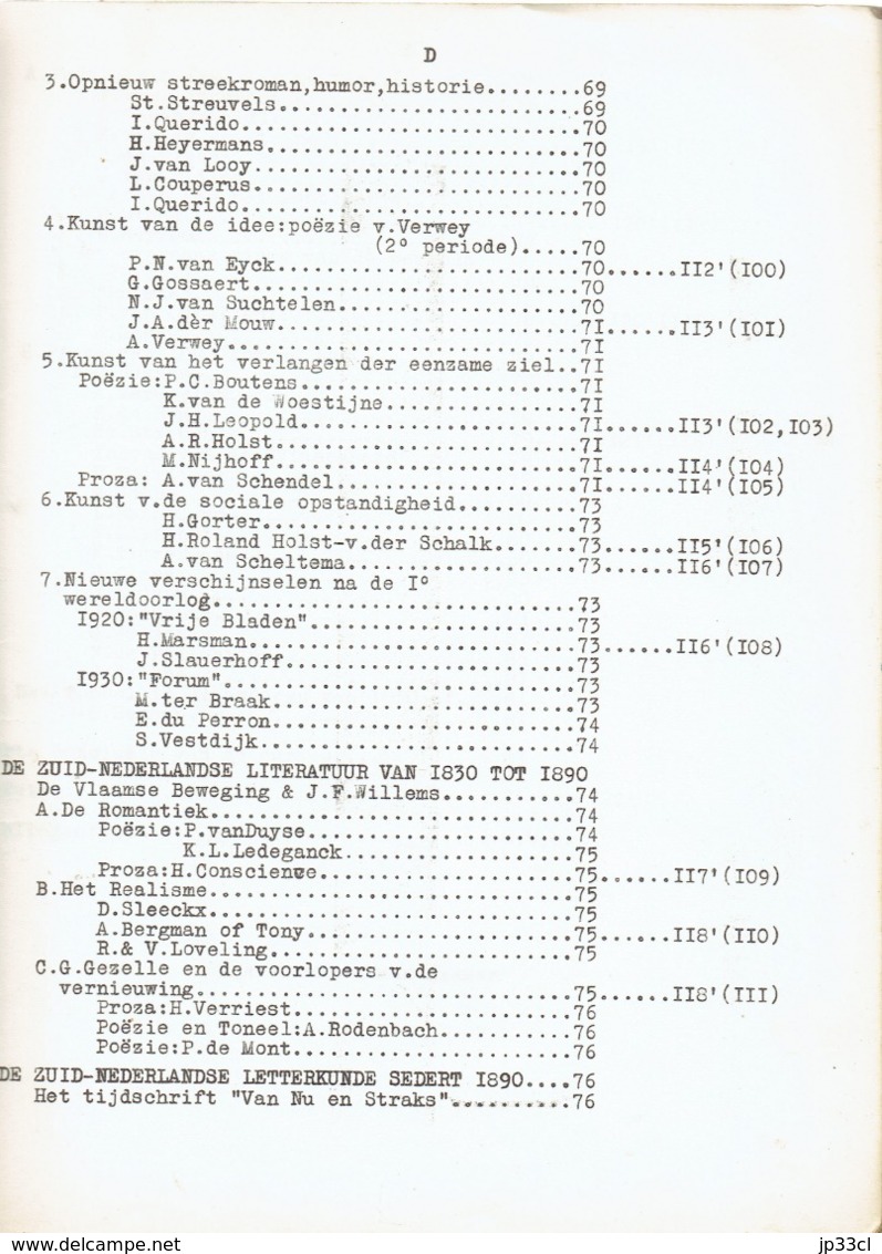 Nederlandse literatuurgeschiedenis : cours de littérature néerlandaise du Prof Fr. Barthelemy Athénée de Morlanwelz 1960