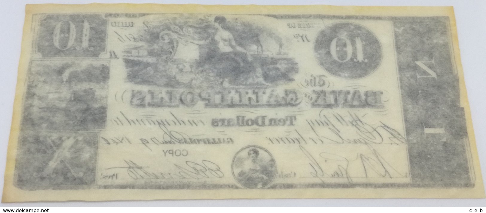 RÉPLICA Billete Gallipolis. 10 Dólares. 1840. Estados Unidos De América - Otros & Sin Clasificación