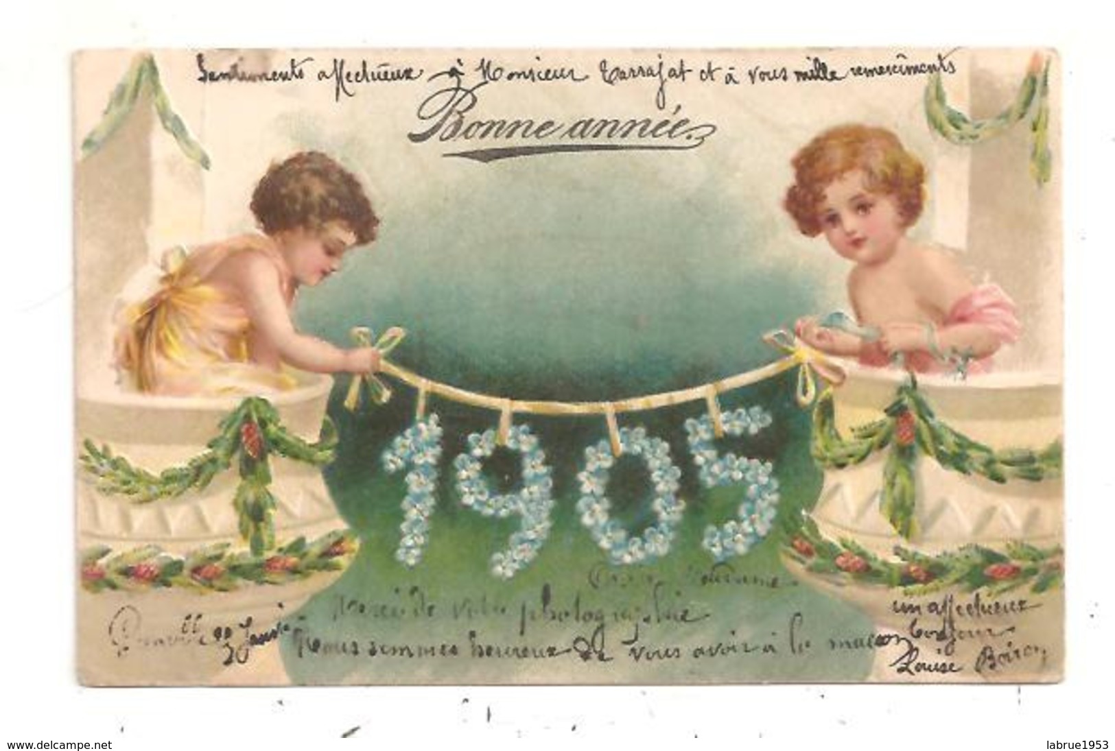 Fillettes-Bonne  Année 1905 Carte Gaufrée- -(D.3255) - Scenes & Landscapes