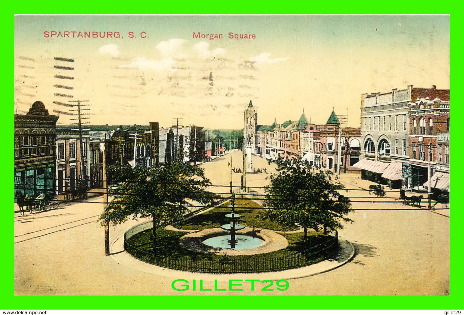 SPARTANBURG, SC - MORGAN SQUARE, ANIMATED - TRAVEL IN 1910 -  ROWE & HOLMES, PHARMACISTS - - Spartanburg