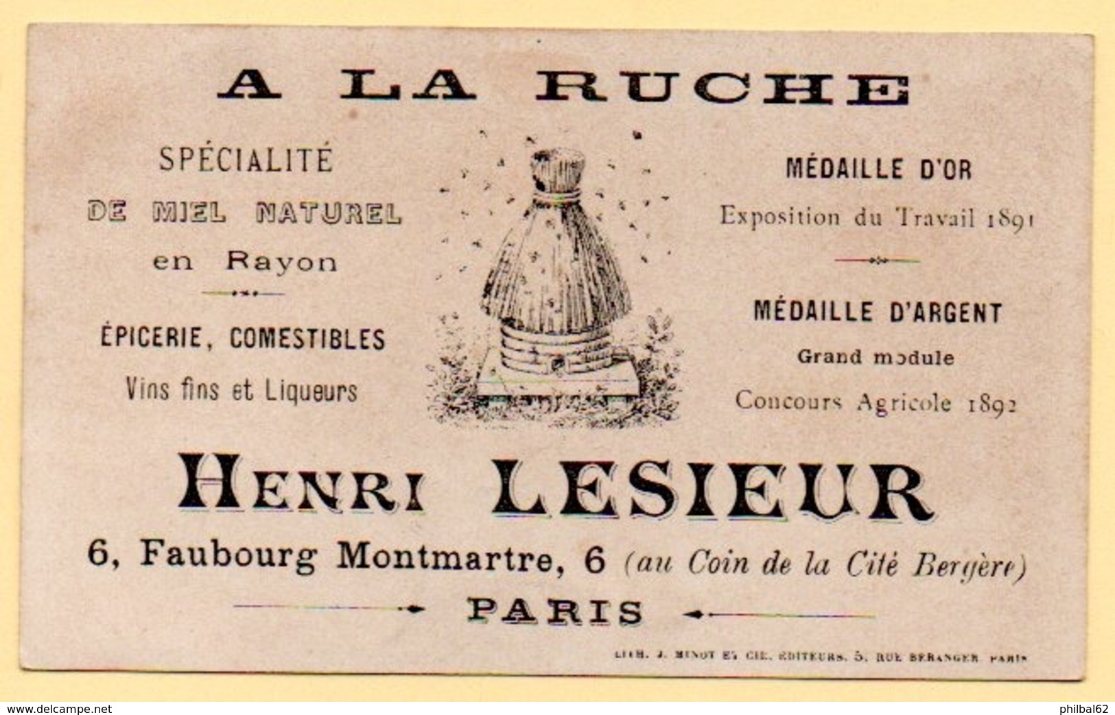 Trade Card. Chromo. A La Ruche, Henri Lesieur à Paris. Lithographie Minot. Le Quadrille. - Andere & Zonder Classificatie