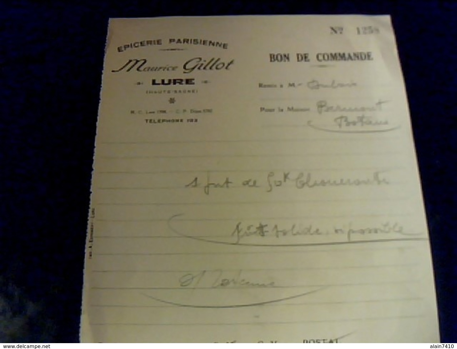 Facture Lettre A Entête   Année 1929  épicerie Parisienne Maurice Gillot à Lure Haute Saône Commande De Choucroute - Alimentaire