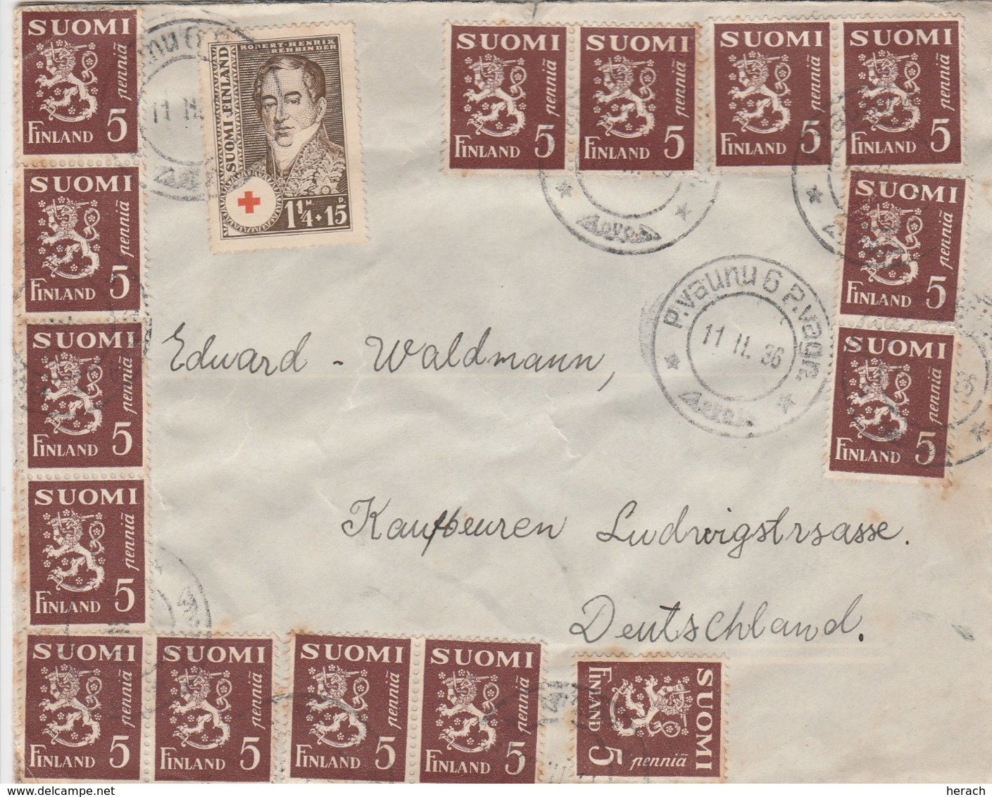 Finlande Lettre Pour L'Allemagne 1936 - Covers & Documents