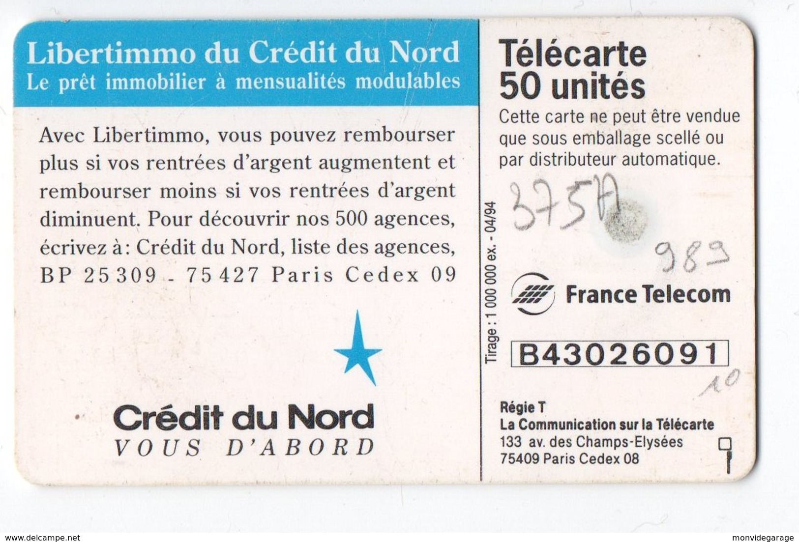F375A 989 - Crédit Du Nord - 1994