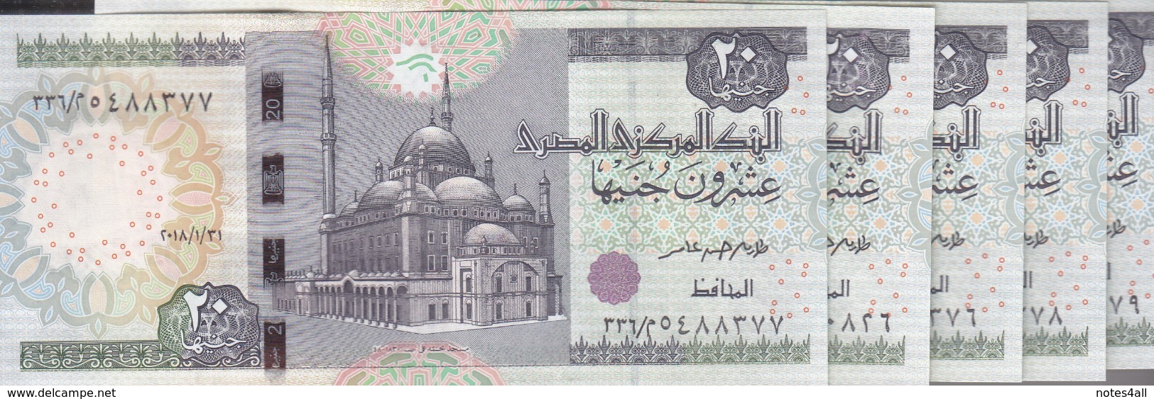 EGYPT 20 POUNDS EGP 2017 2018 P-65 New SIG/T.AMER #24 LOT X5 UNC NOTES - Aegypten