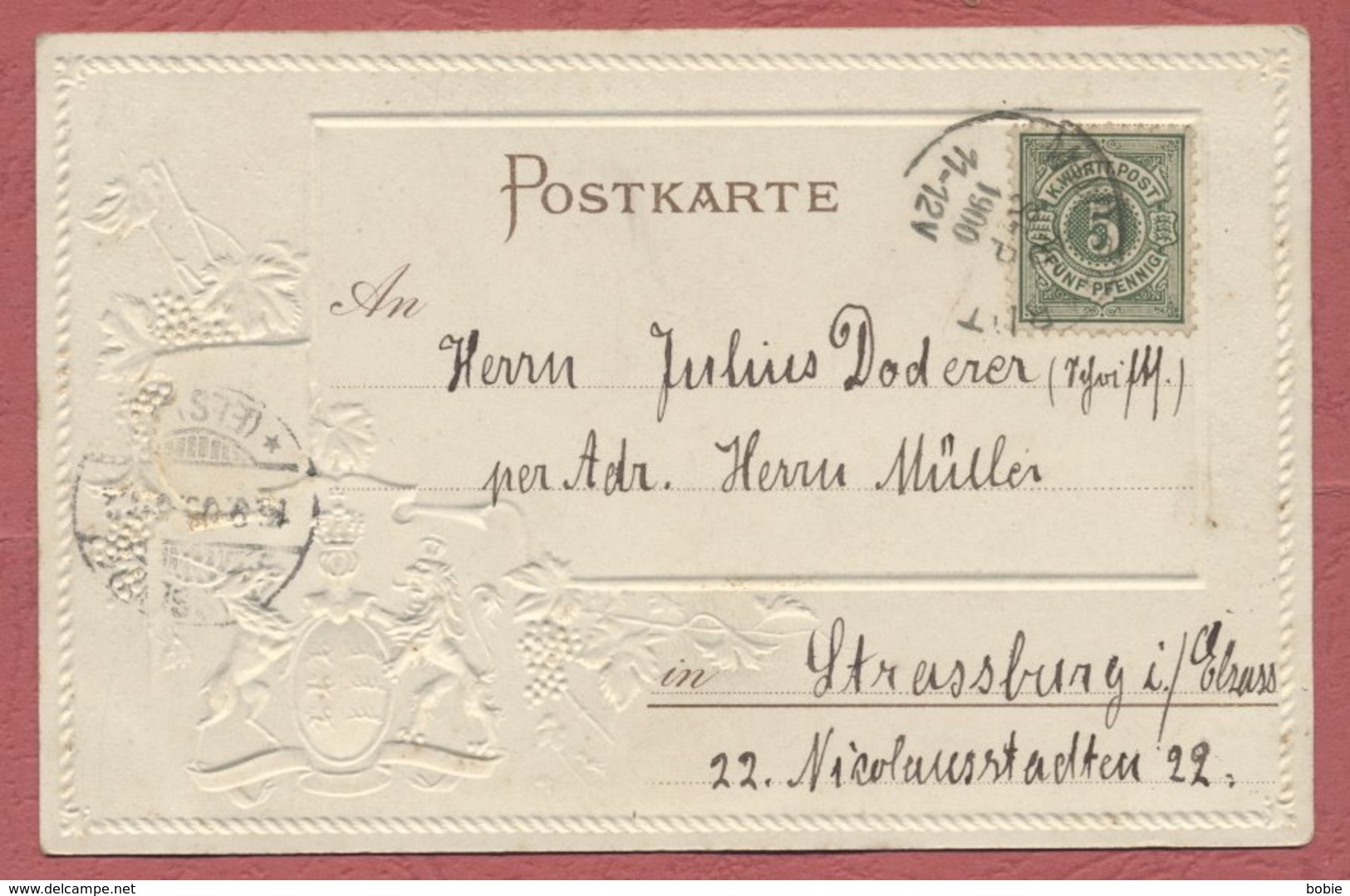 Murrhardt Marktplatz : Präge Karte Mit Wappen Königreich Württemberg, Wahlspruch « Furchtlos Und Treu » Jahr 1900 - Sonstige & Ohne Zuordnung