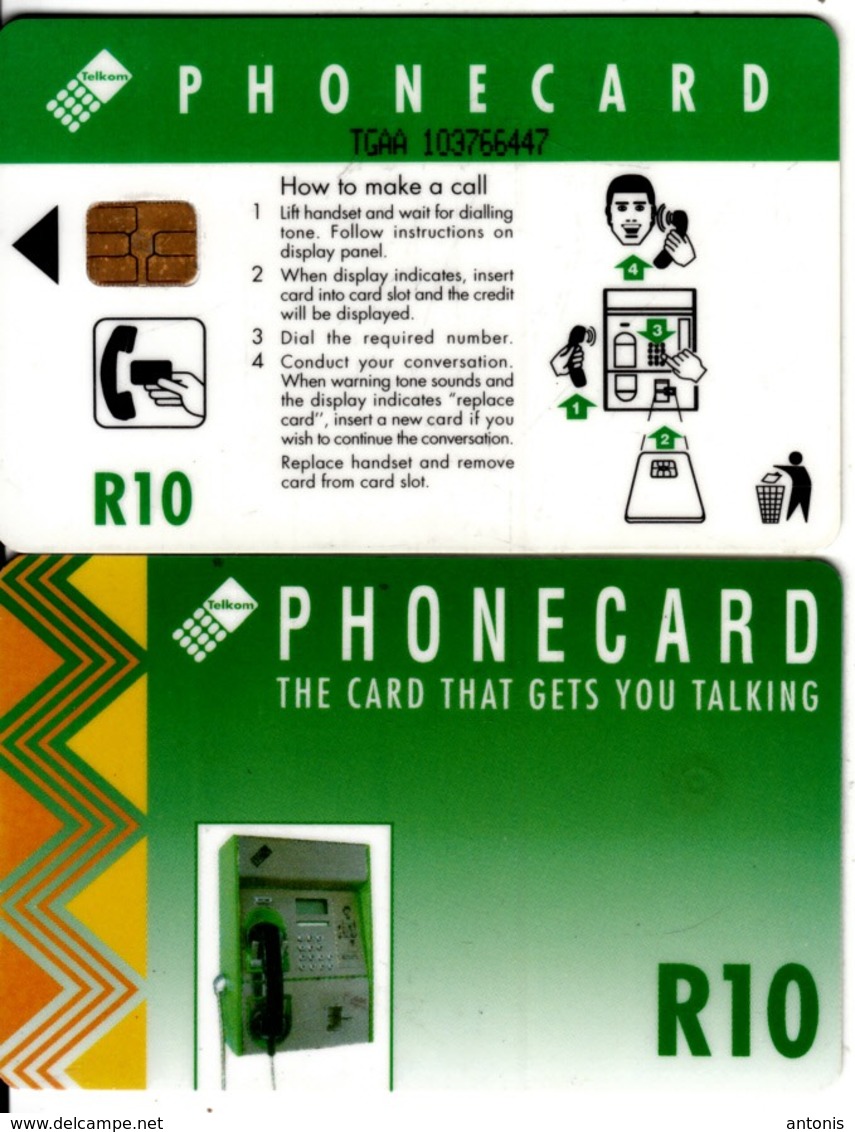 SOUTH AFRICA(chip) - Green Card, CN : TGAA(very Small Thin Writing, Normal 0), Telkom Telecard R10, Used - Afrique Du Sud