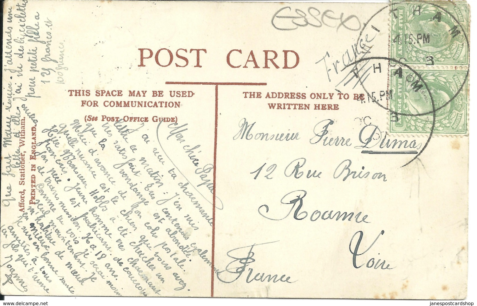 BLUE MILLS - WITHAM ESSEX WITH WITHAM SKELETON POSTMARK - Other & Unclassified