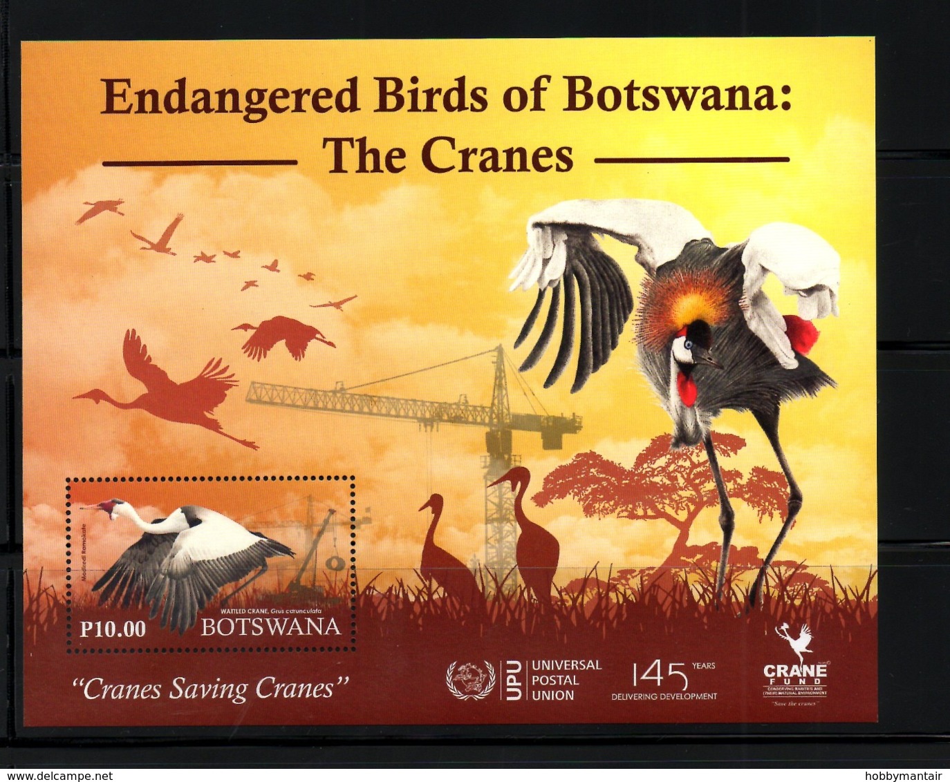 BOTSWANA, 2019 ,, BIRDS - CRANES, With Logo UPU 145 Years, M/S, MNH**, NEW!! - Autres & Non Classés