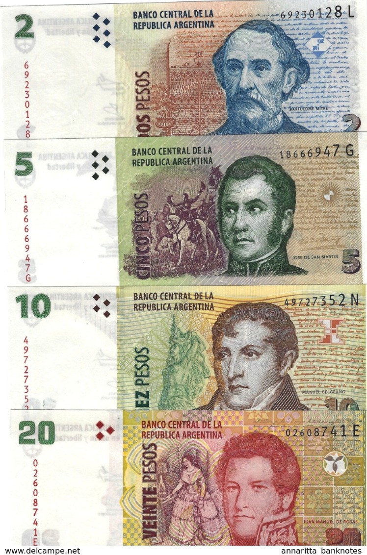 ARGENTINA 2 5 10 20 PESOS ND (2010-2013) P.352a-355a SET UNC - Argentinië