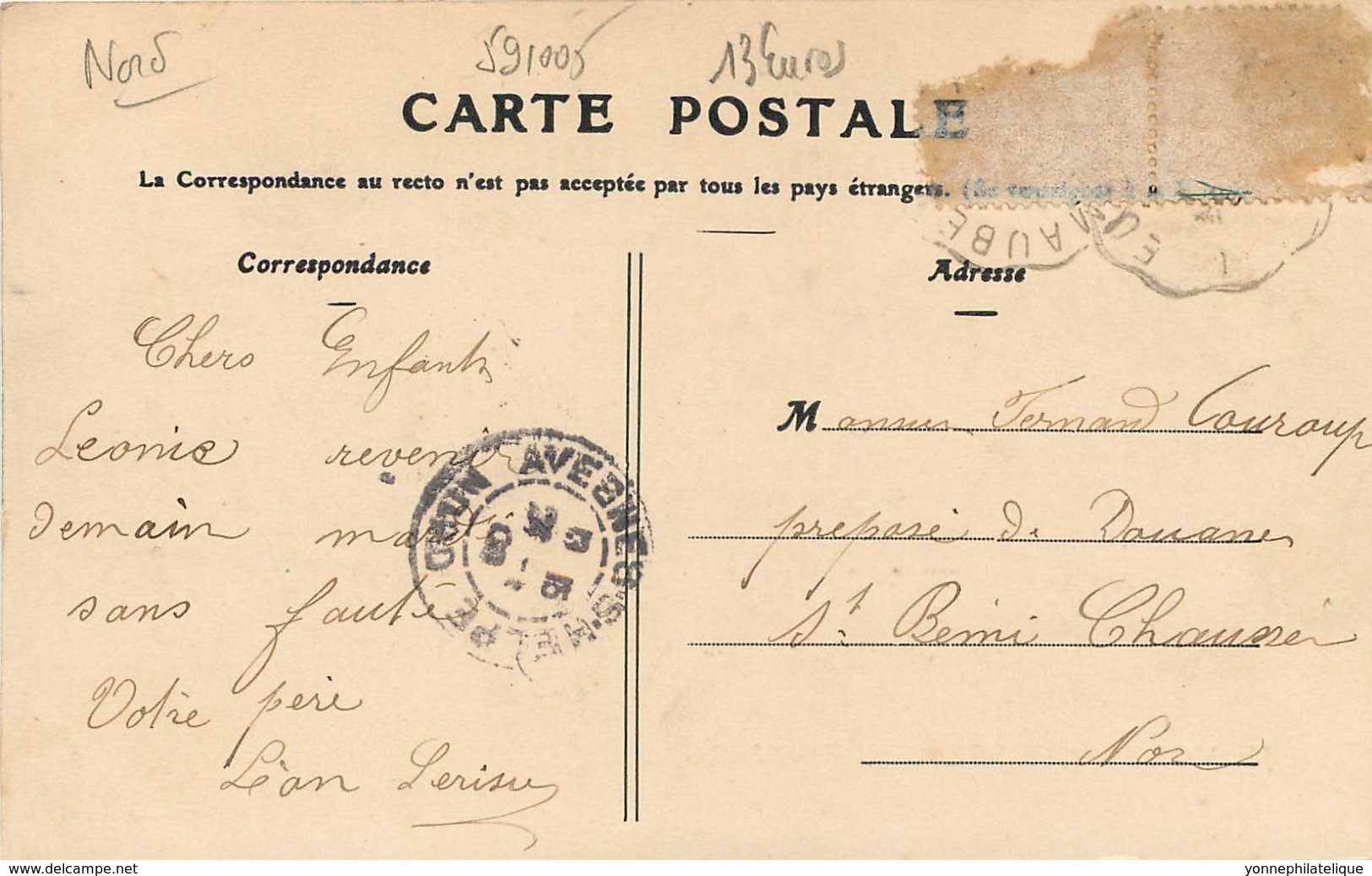 59 - Nord - FEIGNIES - 591005 - CPA Carte Fantaisie Ancienne Voyagée - Feignies