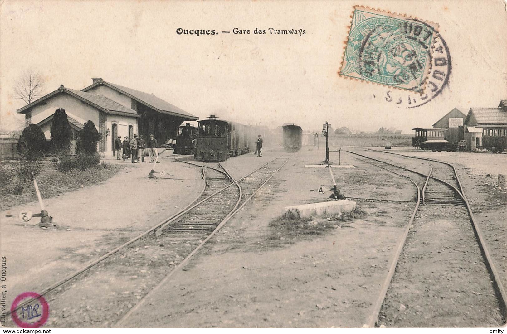 41 Oucques La Gare Des Tramways Tram Tramway Cpa Carte Animée Chemin De Fer Train - Other & Unclassified