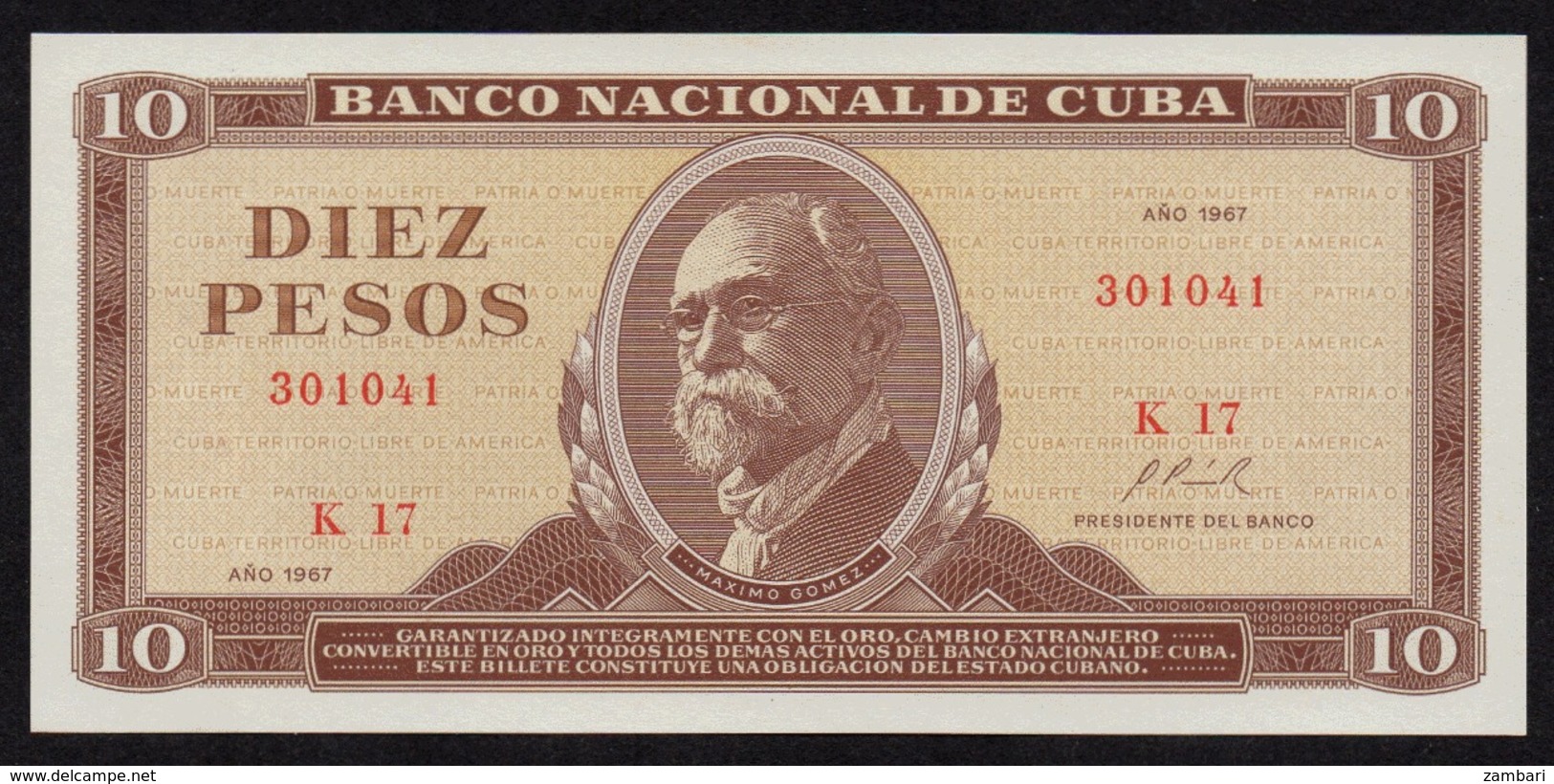 CUBA 10 PESOS 1967 PICK 104a UNC - Kuba