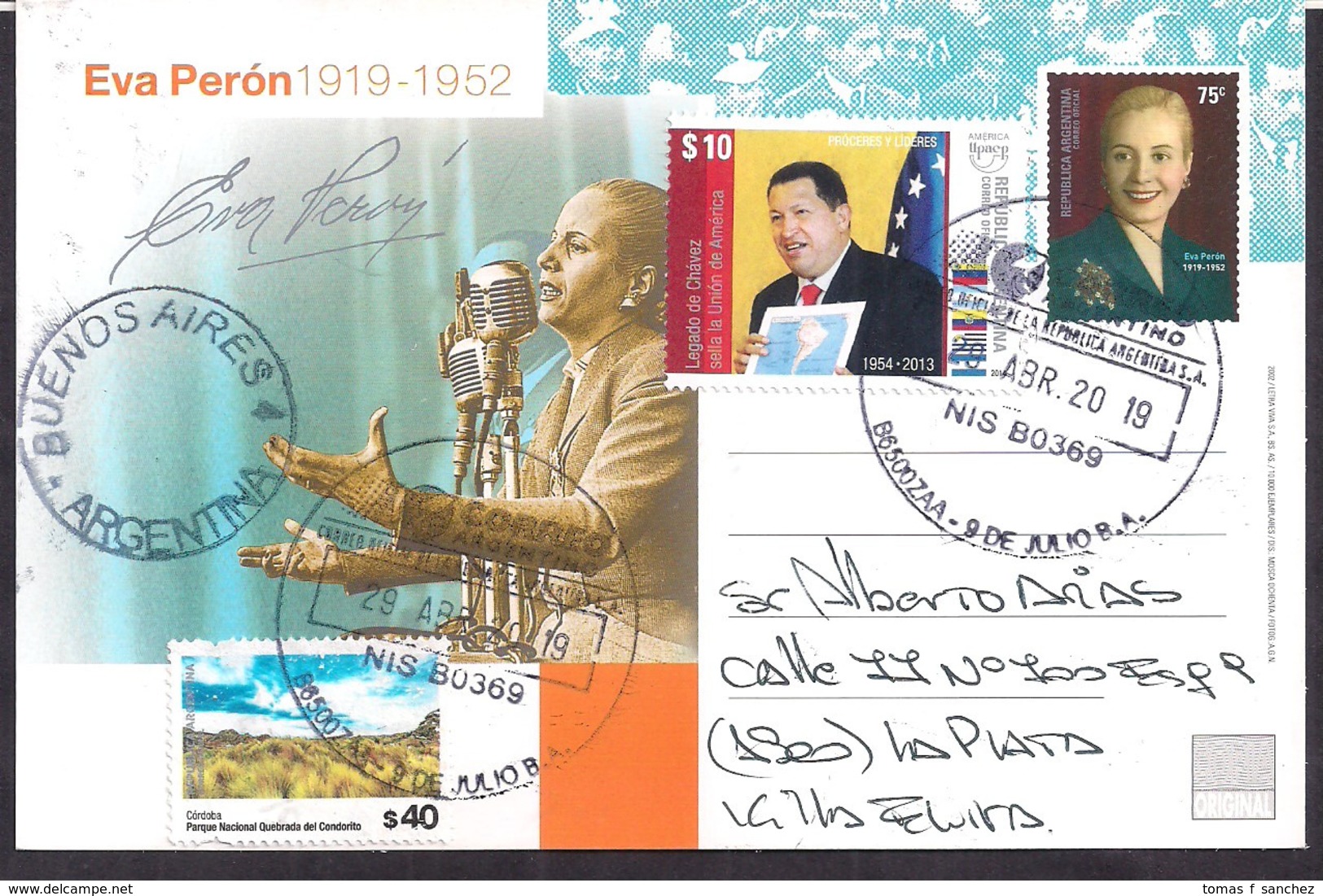 Argentina - 2019 - Entire Postal - Eva Peron - Peronisme - Socialisme - Hugo Chavez - Entiers Postaux