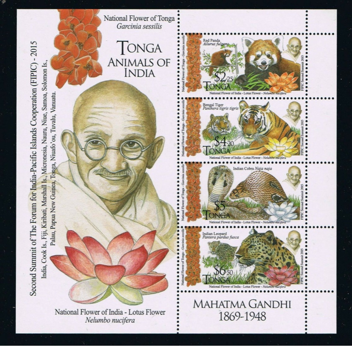 Tonga 2016; Fauna & Animals Of India; Gandhi; MNH / Neuf** / Postfrisch!!  CV 25 Euro!! - Tonga (1970-...)