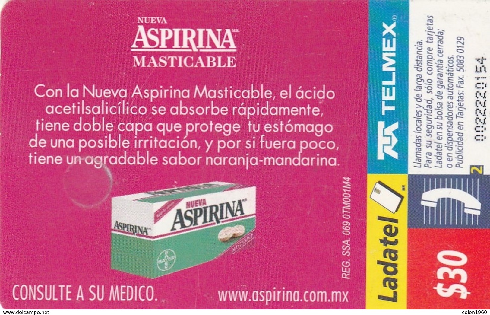 MEXICO. Aspirina Masticable, Bayer. MX-TEL-P-0683B. (205) - México