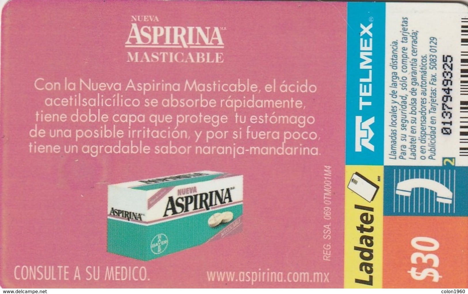 MEXICO. Aspirina Masticable, Bayer. MX-TEL-P-0683C. (204) - México