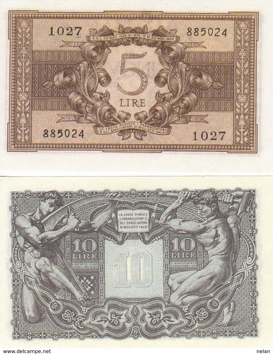 ITALY-LOTTO 5,10 LIRE -UNC-FDS-COPY-RIPRODUZIONE - Collezioni