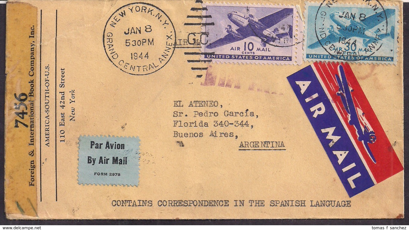 USA - 1944 - Letter - Censored - Argentina - Lettres & Documents