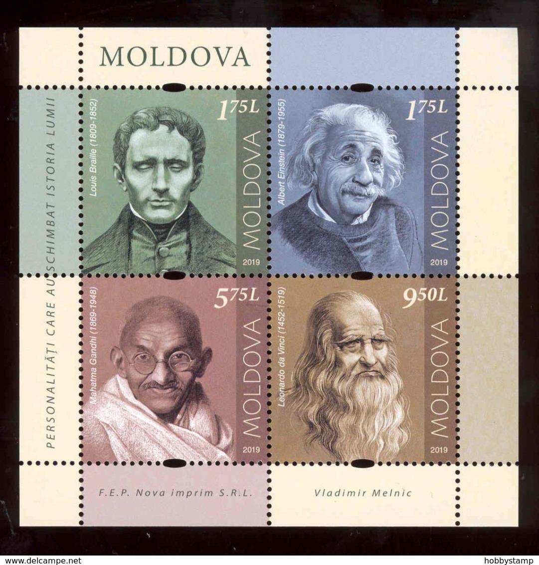 Moldova 2019 Louis Braille - Albert Einstein - Mahatma Gandhi - Leonardo Da Vinci S/s**MNH - Moldavia