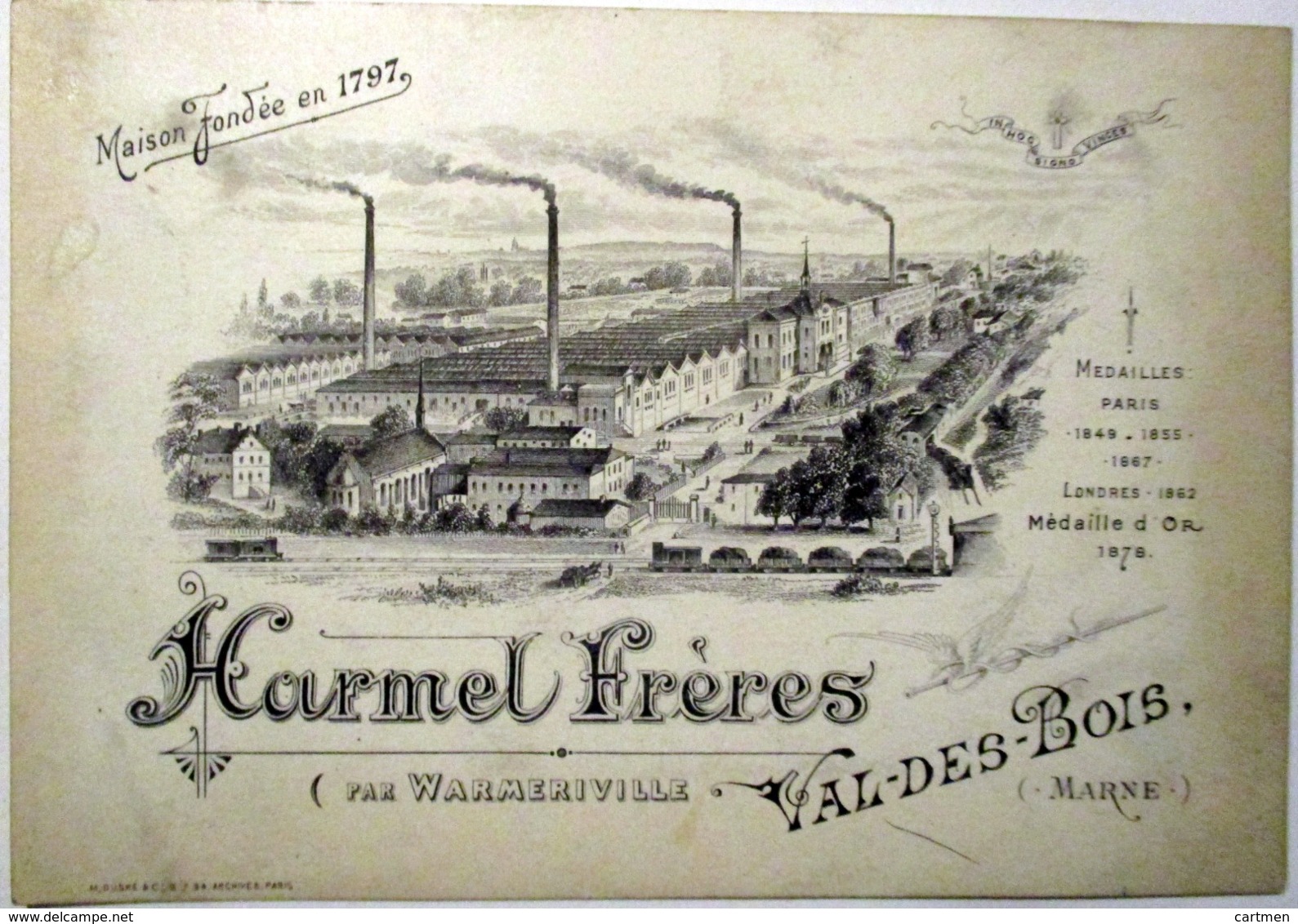 51 VAL DES BOIS WARMERIVILLE   HOURMEL FRERES CARTE COMMERCIALE INDUSTRIE USINE VERS 1890 - 1800 – 1899