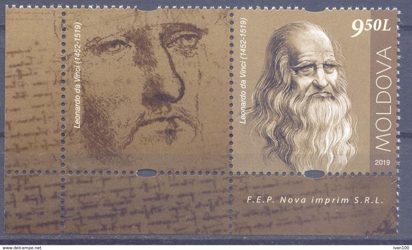 2019. Moldova,  Leonardo Da Vinci, People Who Changed The History Of The World, 1v With Label, Mint/** - Moldavie