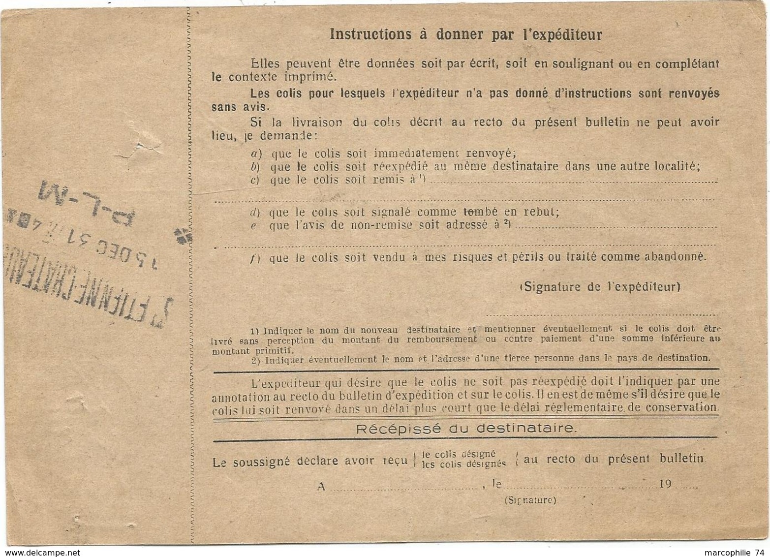 BULLETIN EXPEDITION PP STRASBOURG NEUDORF PP 12.12.1931 POUR ST ETIENNE LOIRE COTE 130€ - 1921-1960: Période Moderne