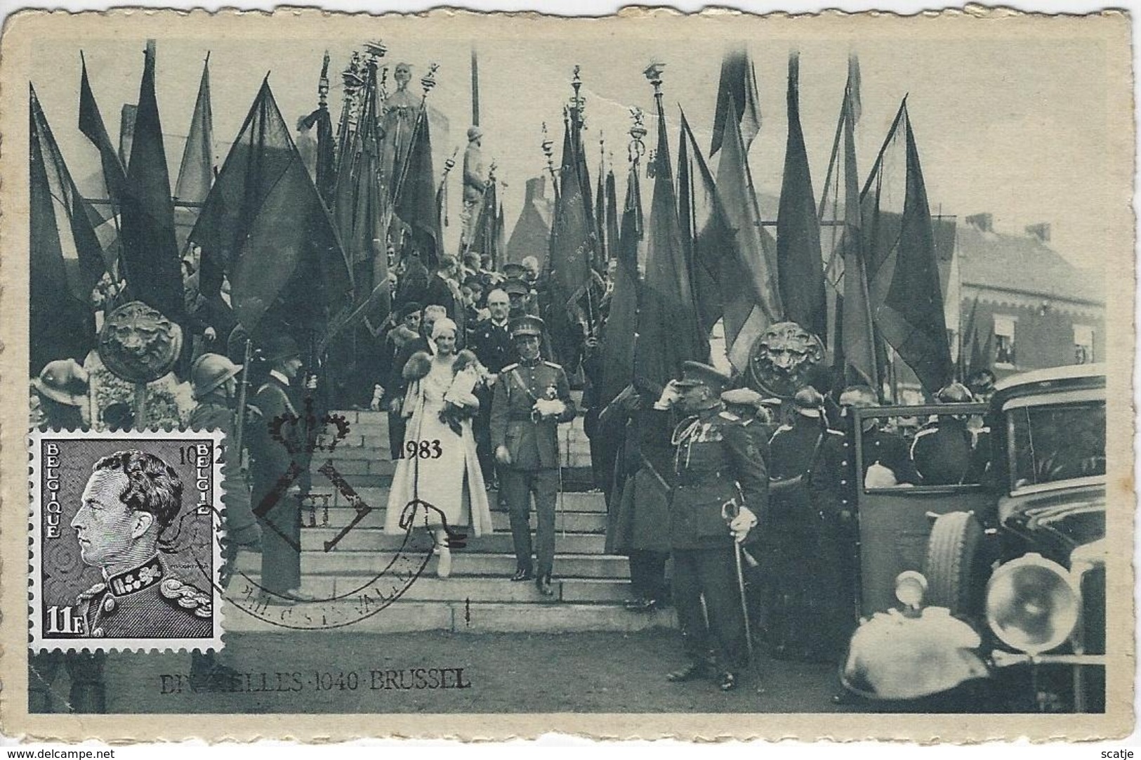 Bruxelles.  -  Inauguration D'un Monument Des Anciens Combattants Au Borinage.  -   Leopold III  +  Timbre -  1983 - Denderleeuw