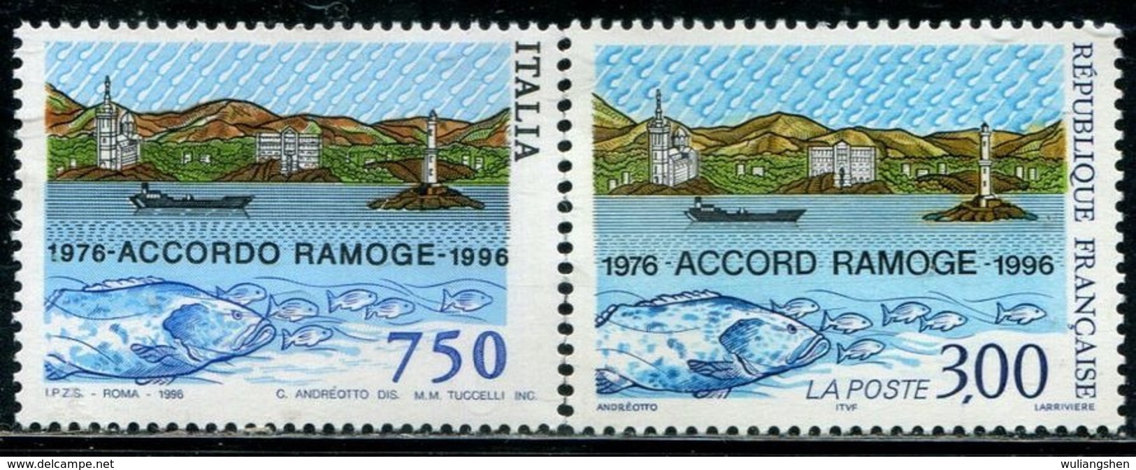 DK0955 France 1996 And Italy Unicom Port And Fish 2V MNH - Neufs