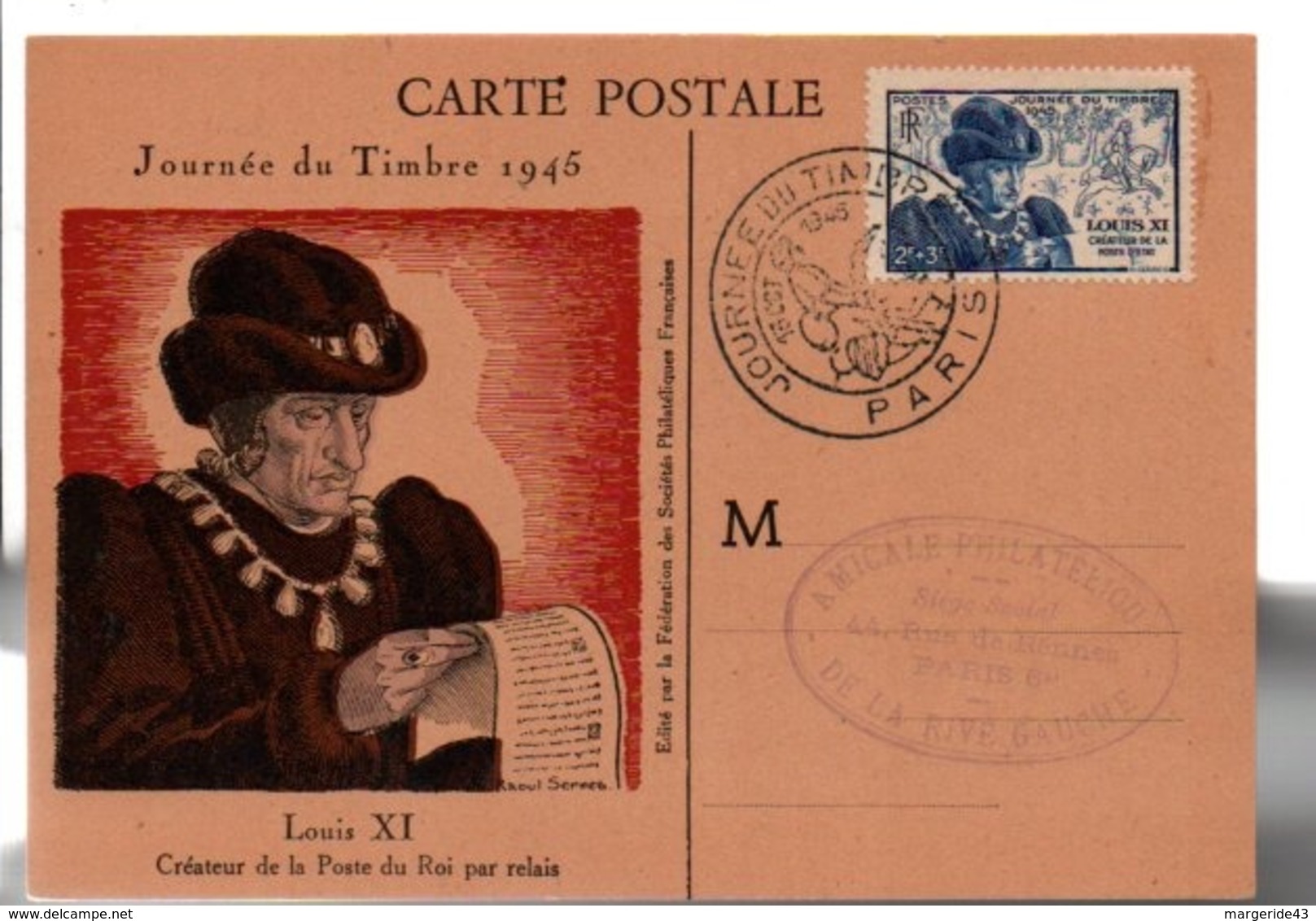 CARTE MAXIMUM 1945 JOURNEE DU TIMBRE - PARIS - 1940-1949