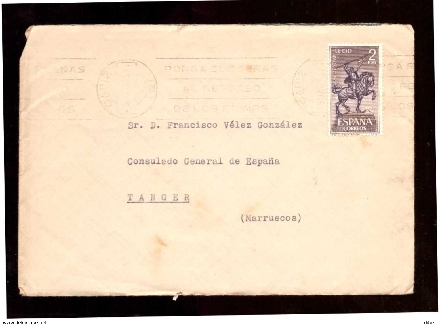 España. Sobre Sellado. Sello. Matasellos 1963. Cadiz. Tanger.  Publicidad. - Cartas & Documentos