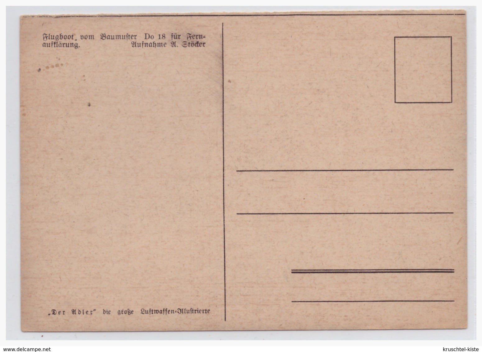 DT- Reich Propagandakarte (002023) Flugboot Vom Baumuster Do 18, Entnommen Aus "Der Adler", Ungebraucht - Briefe U. Dokumente
