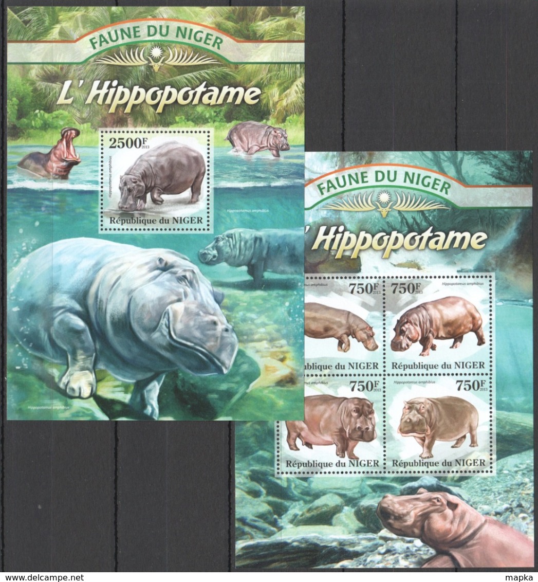 TT1336 2013 NIGER FAUNE NIGER WILD ANIMALS LES HIPPOPOTAME HIPPOPOTAMES KB+BL MNH - Autres & Non Classés