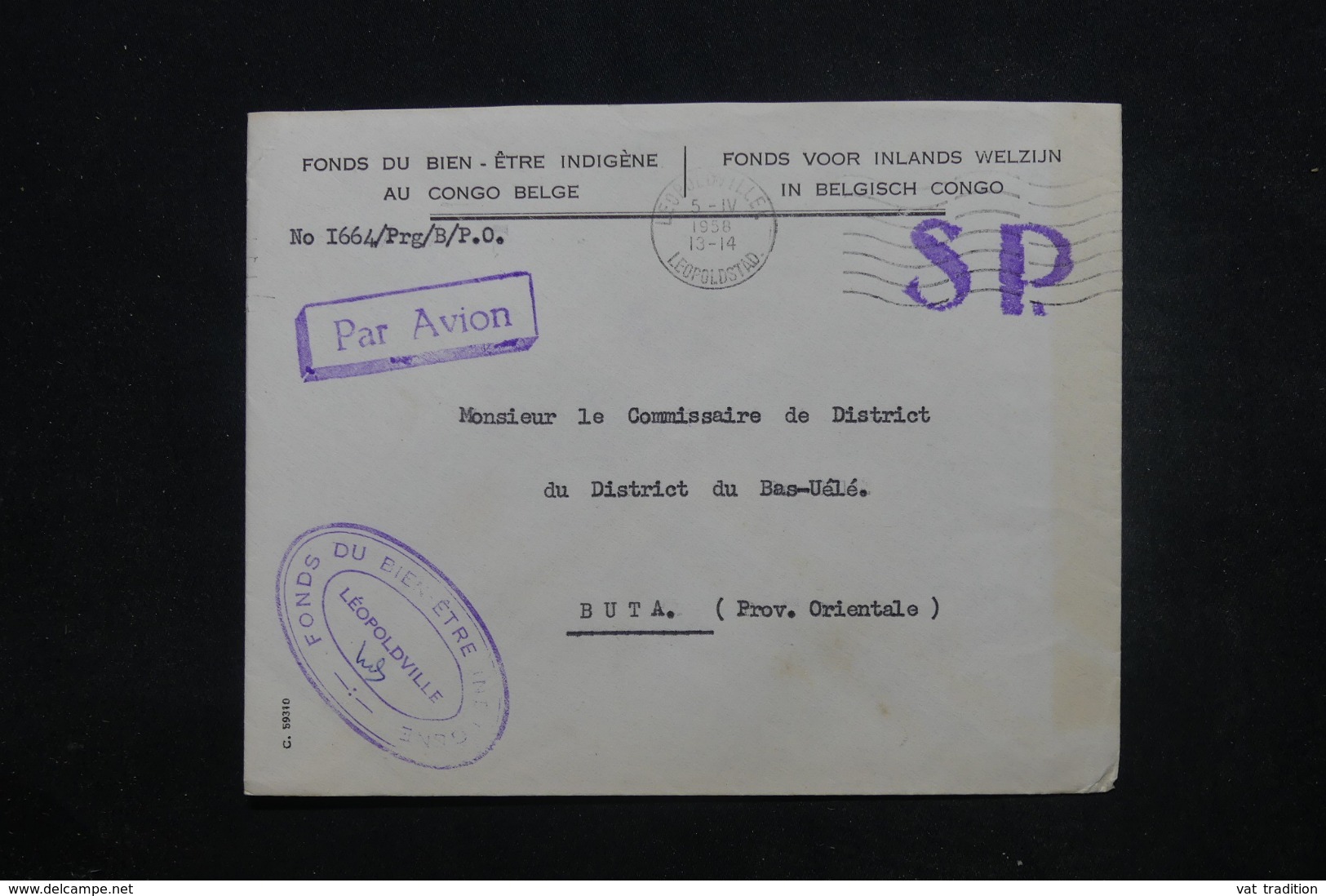 CONGO BELGE - Enveloppe En SP De Léopoldville Pour Commissaire De District à Buta Par Avion En 1958 - L 45422 - Cartas & Documentos