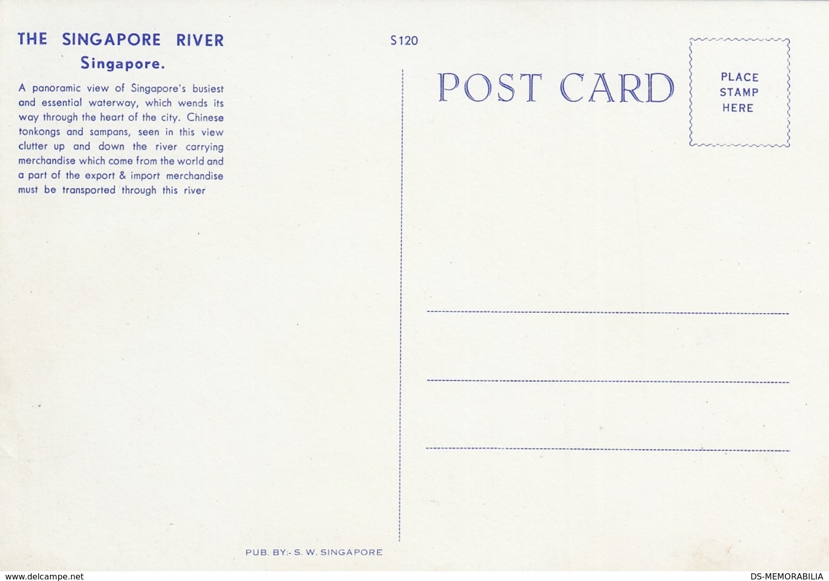 SINGAPORE - RIVER OLD POSTCARD - Singapur