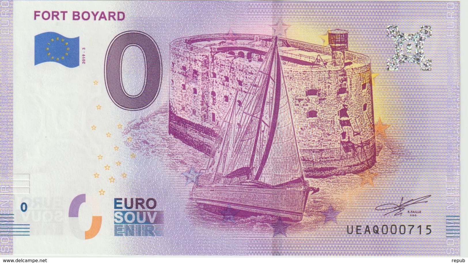 Billet Touristique 0 Euro Souvenir France 17 Fort Boyard 2019-3 N°UEAQ000715 - Prove Private