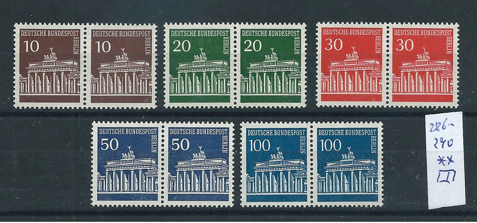 Germany , BERLIN ,  Michel-No. 286-290 As Pairs Off The Sheet (as Per Scans) MNH - Nuevos