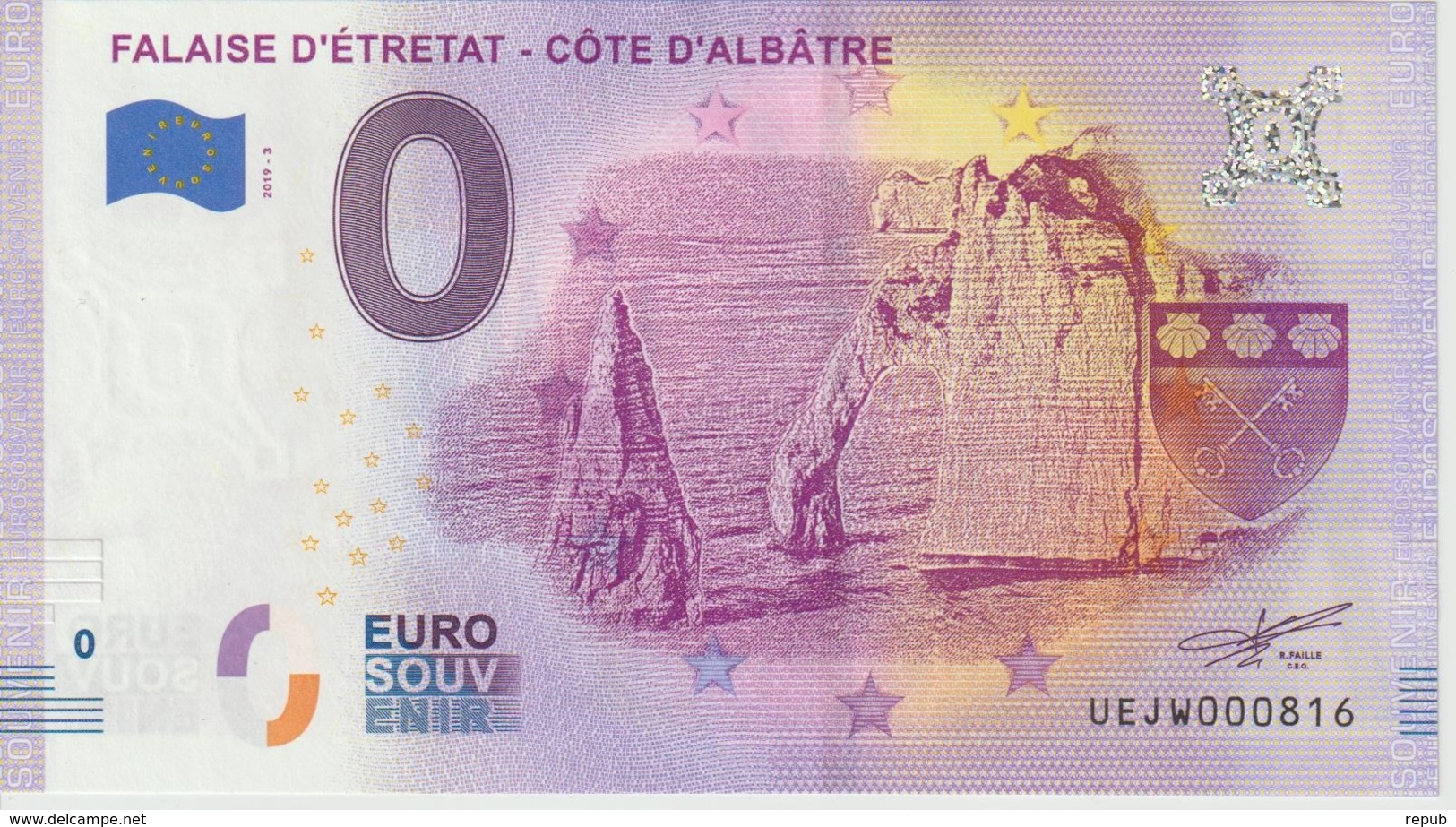 Billet Touristique 0 Euro Souvenir France 76 Falaise D'Etretat 2019-3 N°UEJW000816 - Privatentwürfe