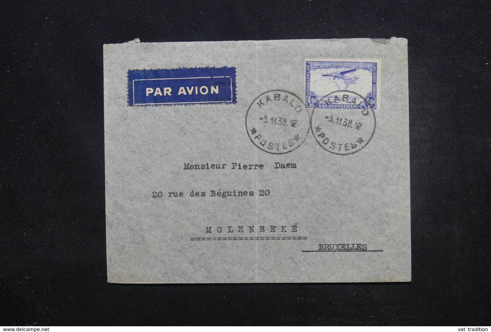 CONGO BELGE - Enveloppe De Kabalo Pour Bruxelles Par Avion En 1938, Affranchissement Plaisant - L 45435 - Storia Postale