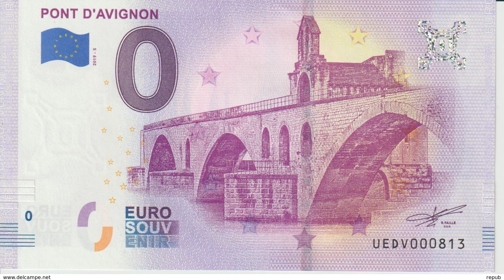 Billet Touristique 0 Euro Souvenir France 84 Pont D'Avignon 2019-5 N°UEDV000813 - Prove Private