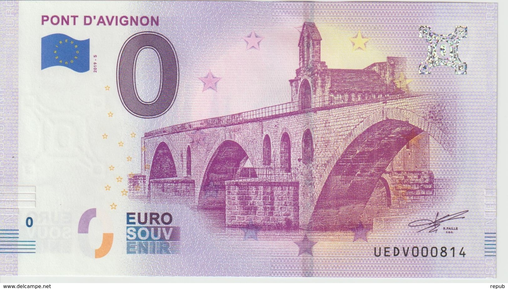 Billet Touristique 0 Euro Souvenir France 84 Pont D'Avignon 2019-5 N°UEDV000814 - Prove Private