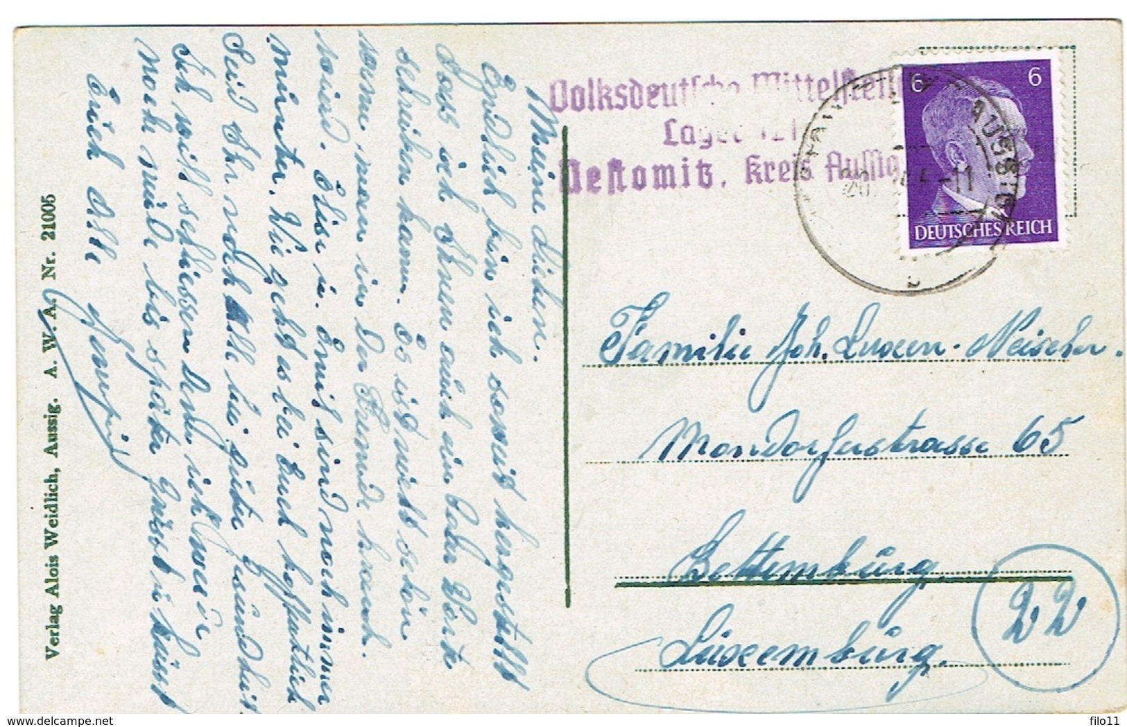 Carte Occupation (Schönpriesen A,d,Elbe Env,Bettembourg Luxembourg. - 1940-1944 German Occupation