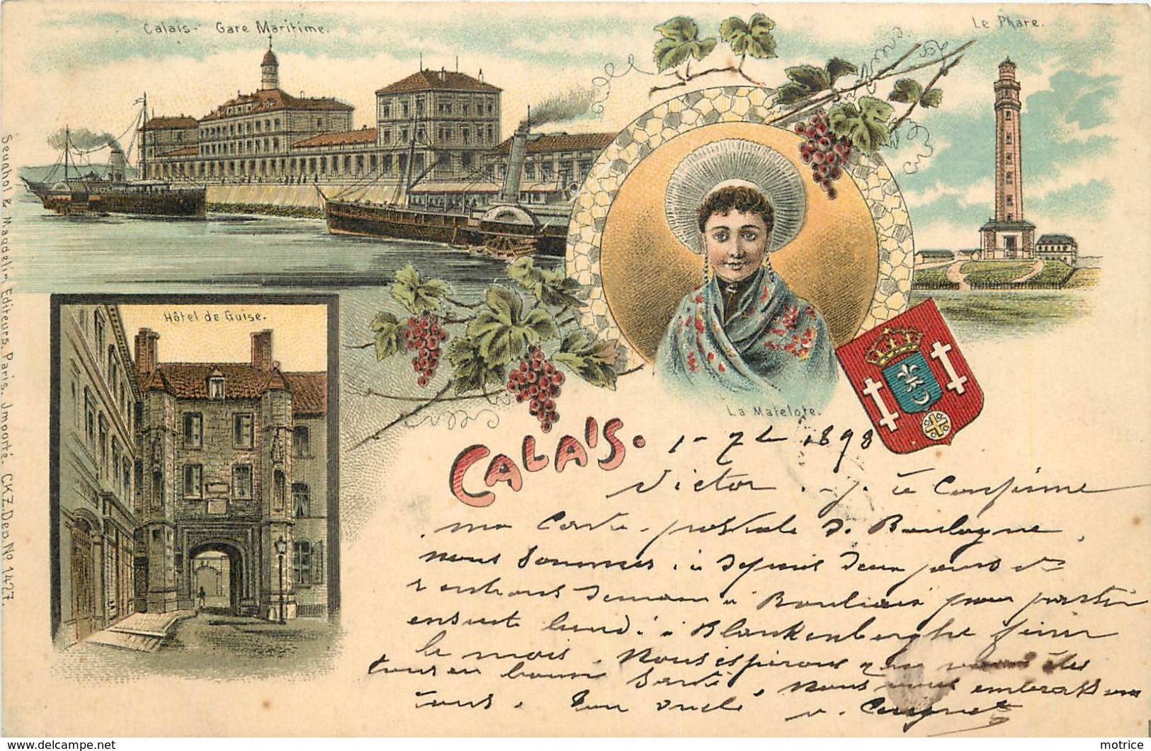 SOUVENIR CALAIS - Carte Multi-vues Illustrée, Datée De 1898. - Calais