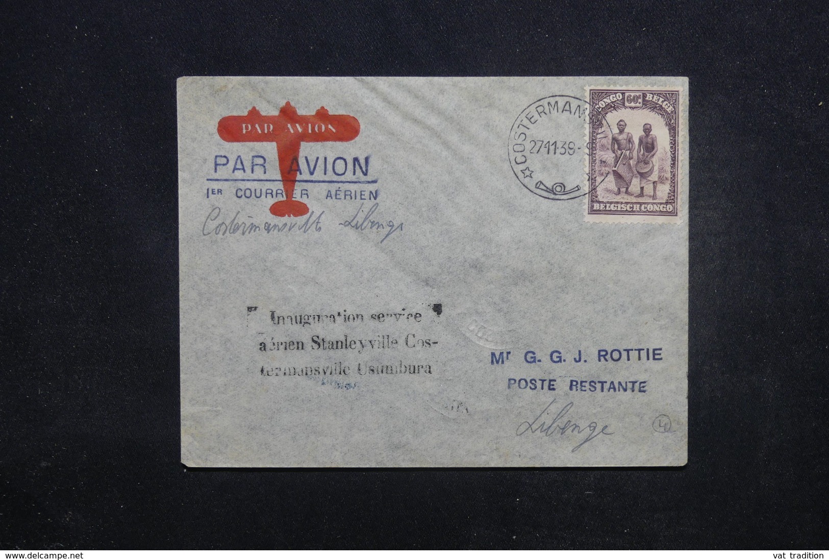 CONGO BELGE - Enveloppe 1er Vol Costermansville / Libenge En 1939, Affranchissement Plaisant - L 45449 - Storia Postale