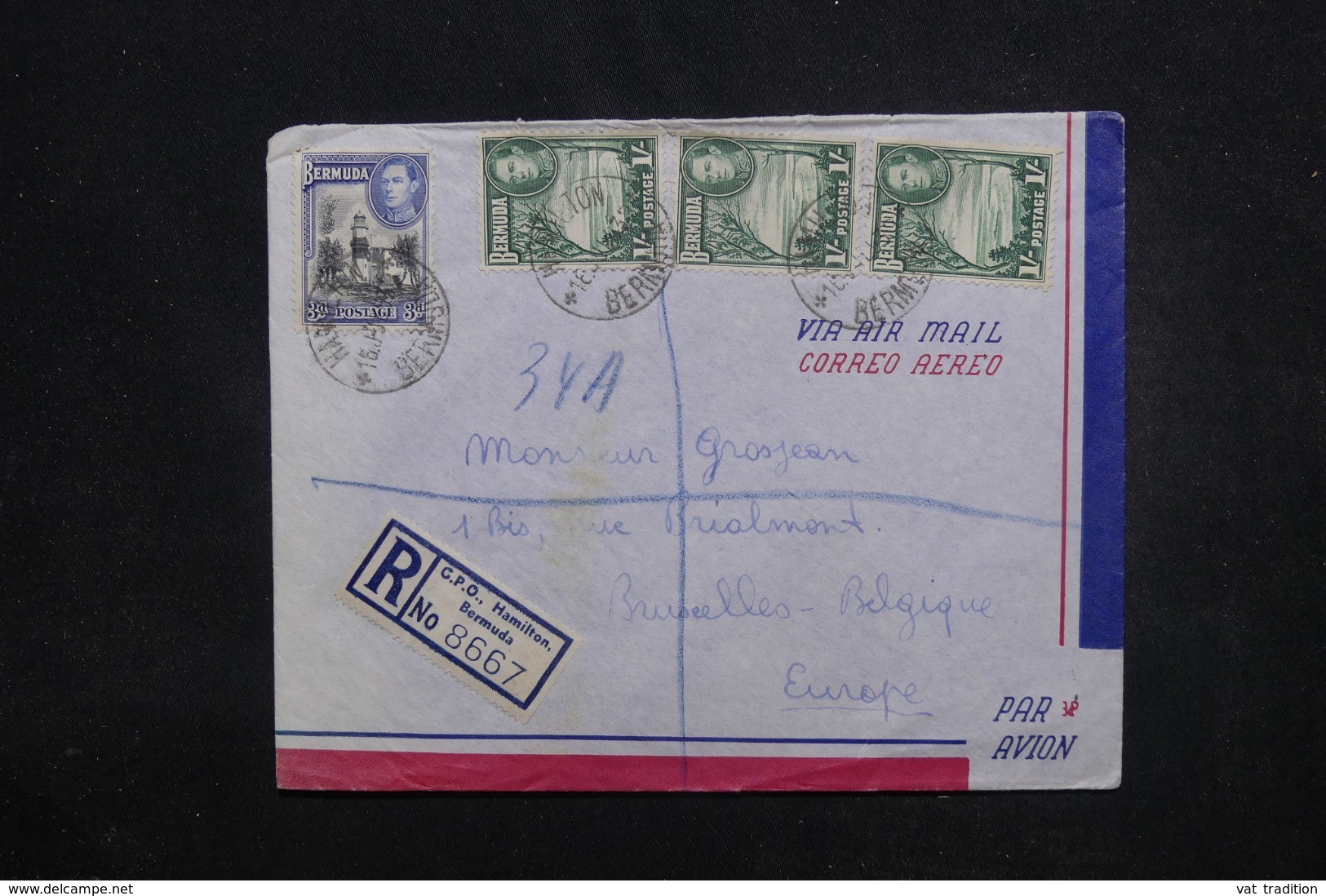 BERMUDES - Enveloppe En Recommandé De Hamilton Pour Bruxelles En 1953 , Affranchissement Plaisant - L 45457 - Bermudes