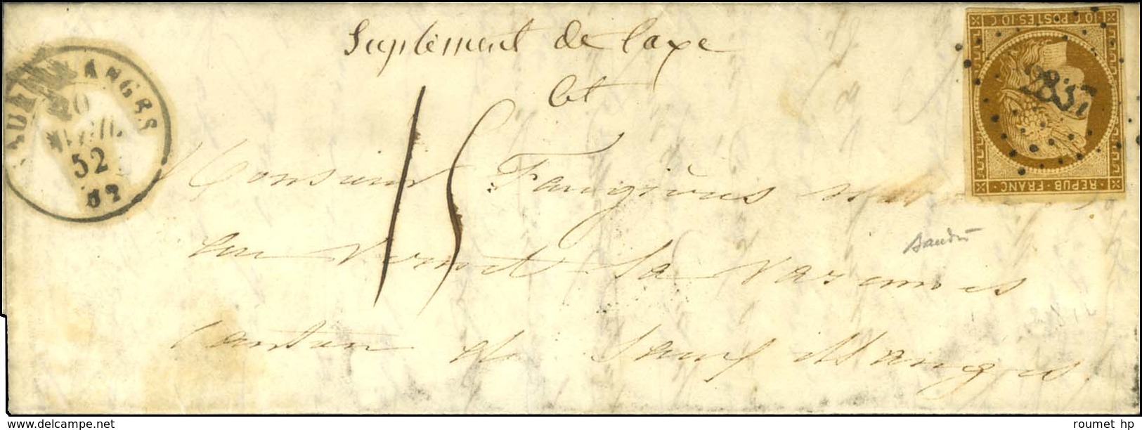 PC 2837 / N° 1 Càd T 15 SAUXILLANGES 62 Sur Lettre Insuffisamment Affranchie Pour Issoire. Au Recto, Mention Manuscrite  - 1849-1850 Cérès