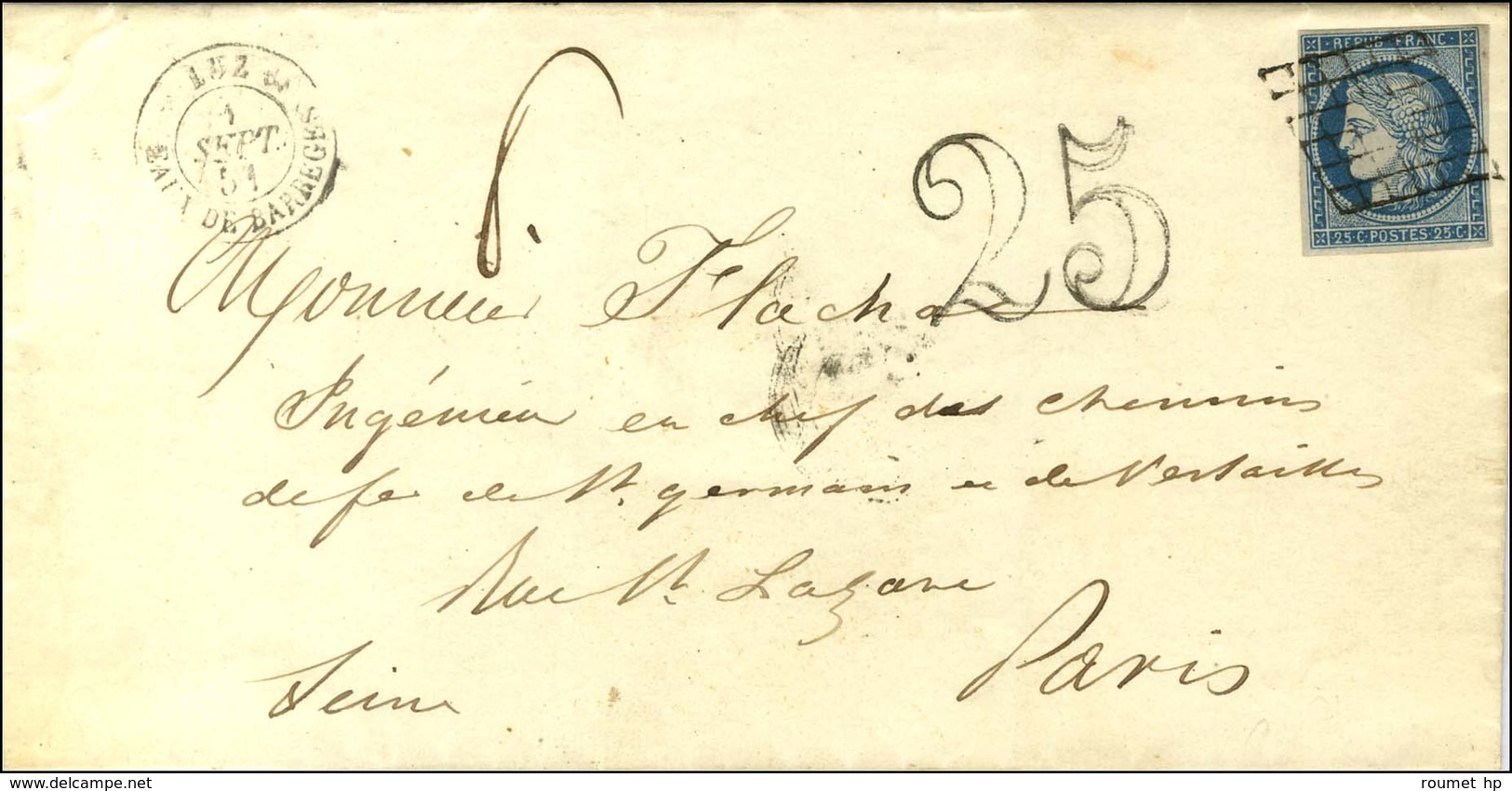 Grille / N° 4 Càd Du Bureau Temporaire (durée 3 Mois L'été) LUZ 64 / EAUX DE BARREGES Sur Lettre Insuffisamment Affranch - 1849-1850 Cérès